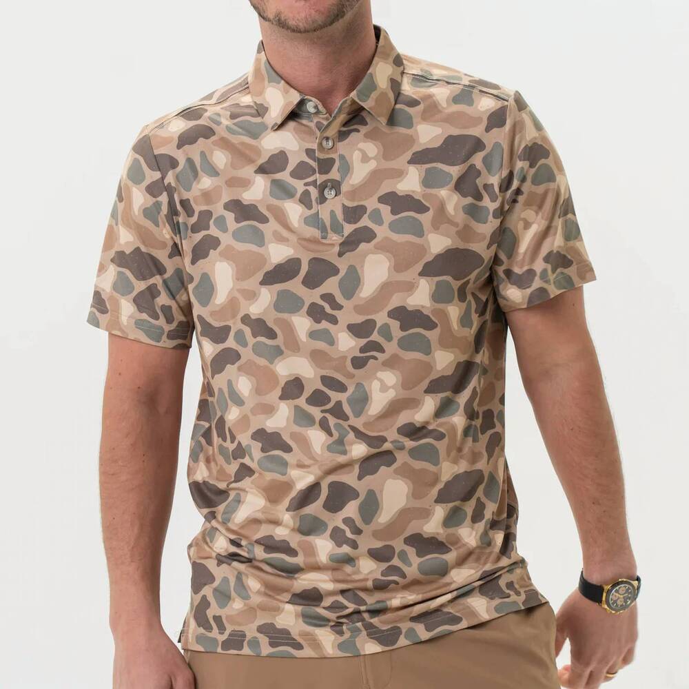 NEW BURLEBO quick dry performance polo in pintail camo